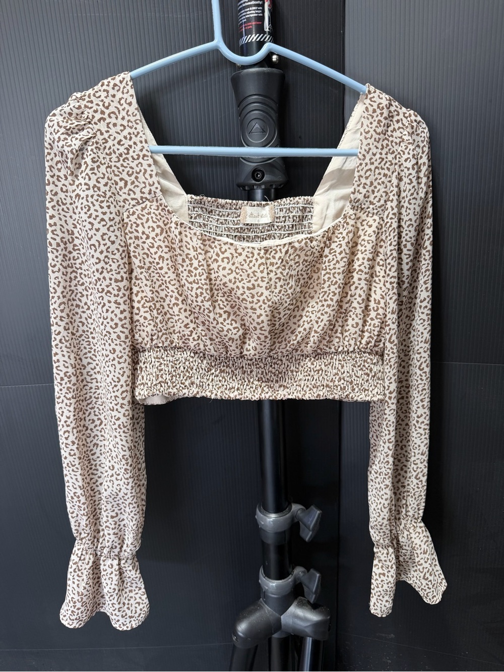 Altar'd State Beige Leopard Smocked Crop Top